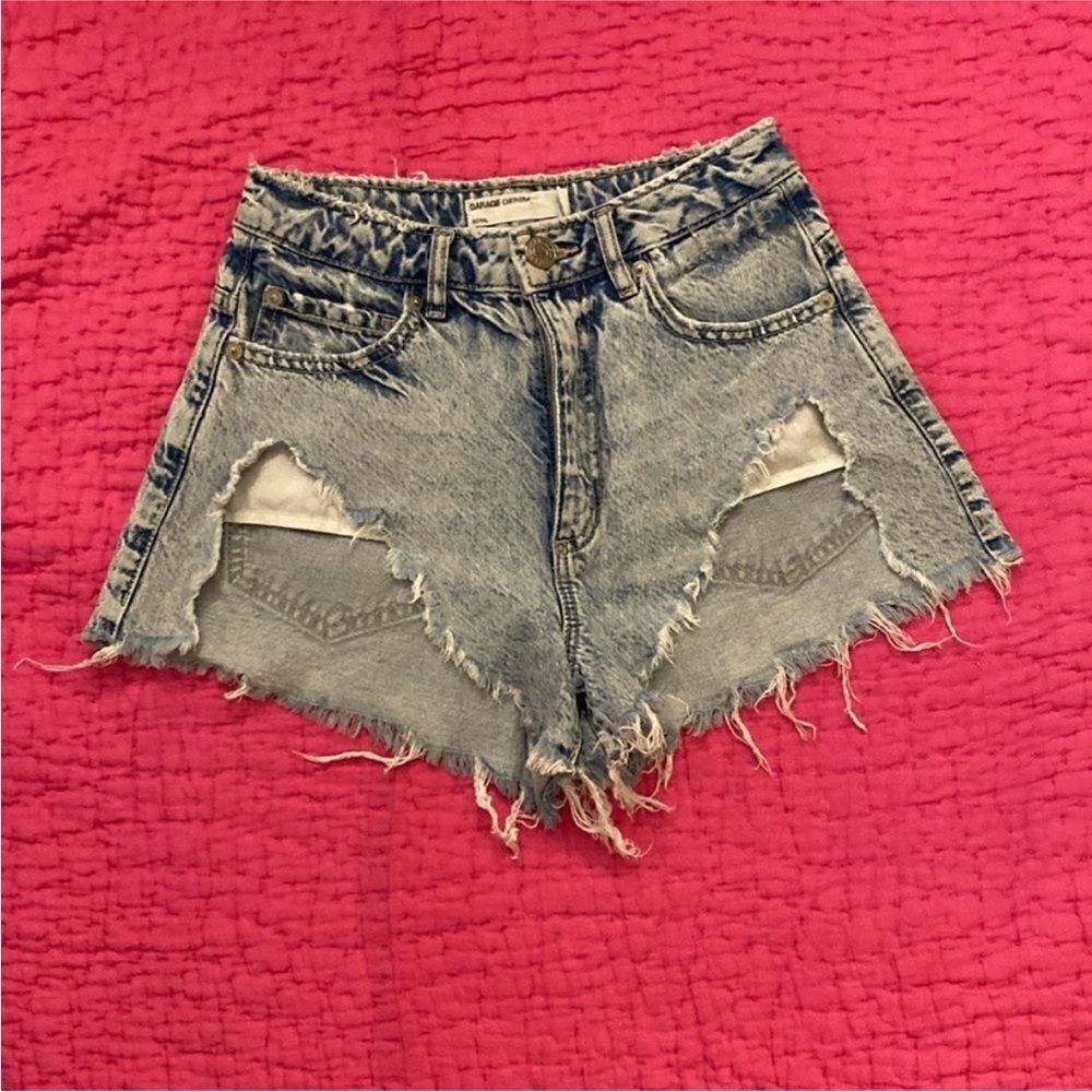 Garage Light Blue Distressed Jean Shorts, size 23